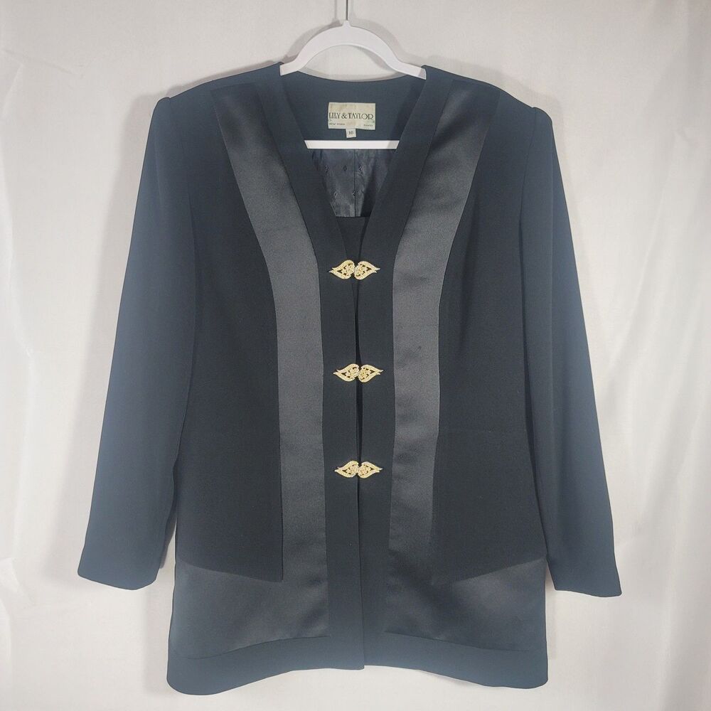 Lily & Taylor NY Paris Church Suit Jacket Size 16 Black Rhinestone Crystal USA